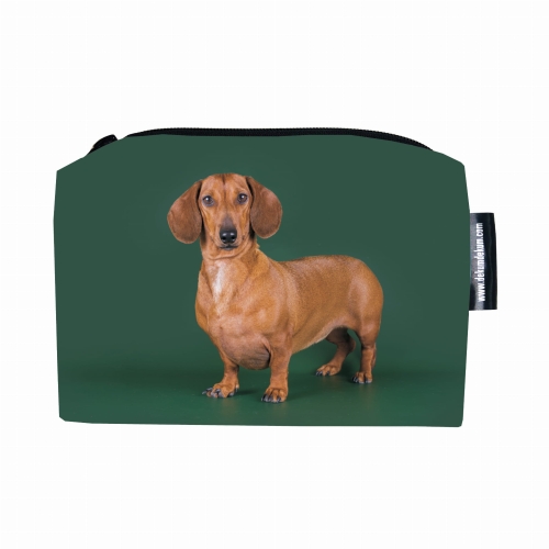 kosmetyczka jamnik rudy na zielonym.jpg