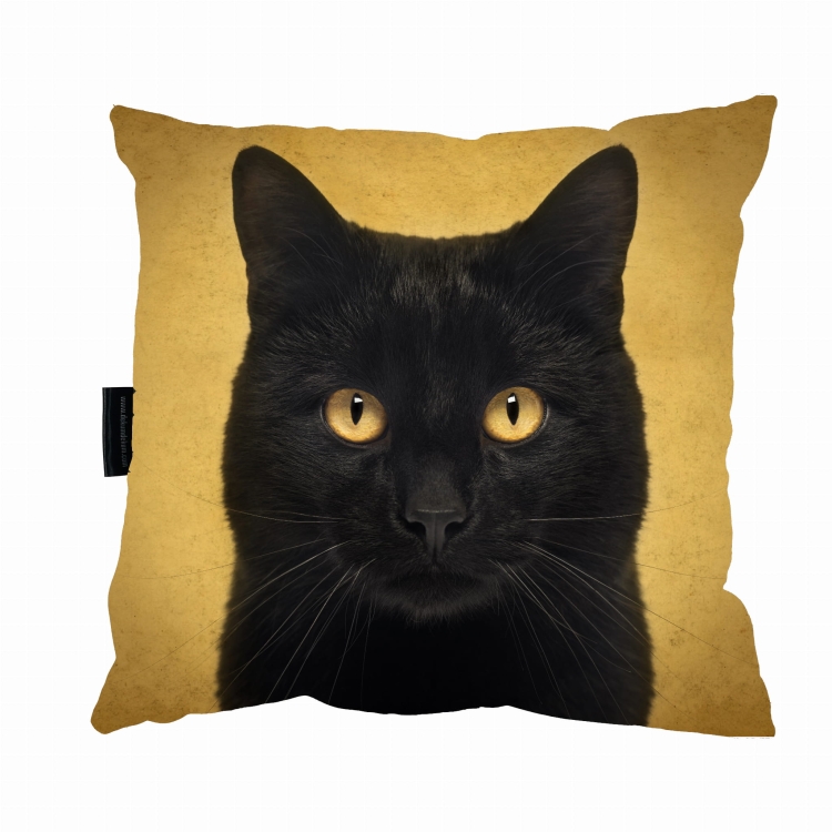 poduszka 2d kot czarny na żółtym .jpg